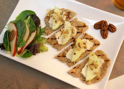 Grilled Flatbreads with Goat Cheese, Apples, Pecans, and Honey