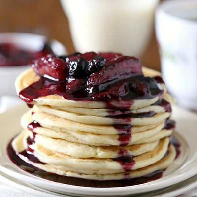 Lemon Pancakes with Balsamic Berry Compote
