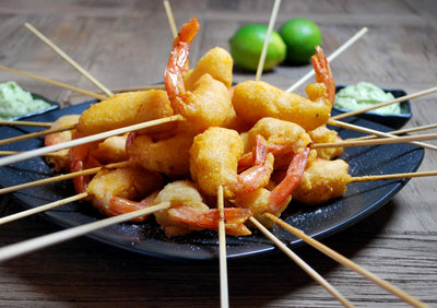 Cider Bettered Shrimp 'Corn Dogs' with Lime Avocado Mayo