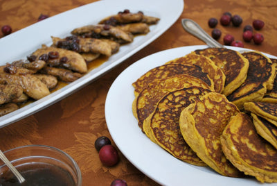 Pumpkin Pancakes and Sticky Maple Peppered Chicken