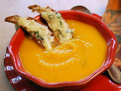 Pumpkin Soup with Sage Gruyere Crostini