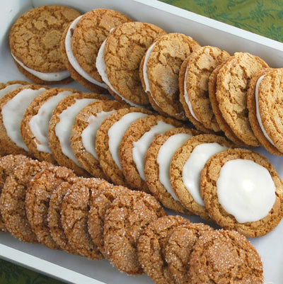 Soft Gingersnap Cookies with Browned Butter Drizzle or Marshmallow Cream Filling