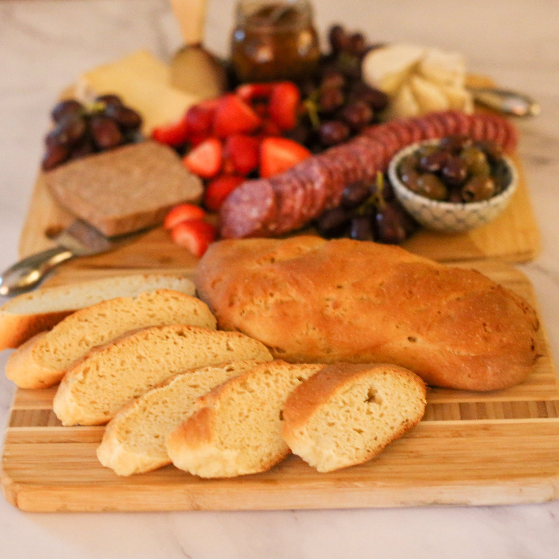 Image of the Gluten free bread baguette style with cheese board Recipe