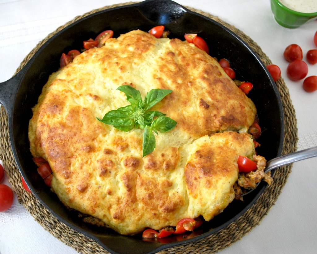 Image of the Cheesy Sausage Tomato Bake with Ranch-Verde Drizzle Recipe