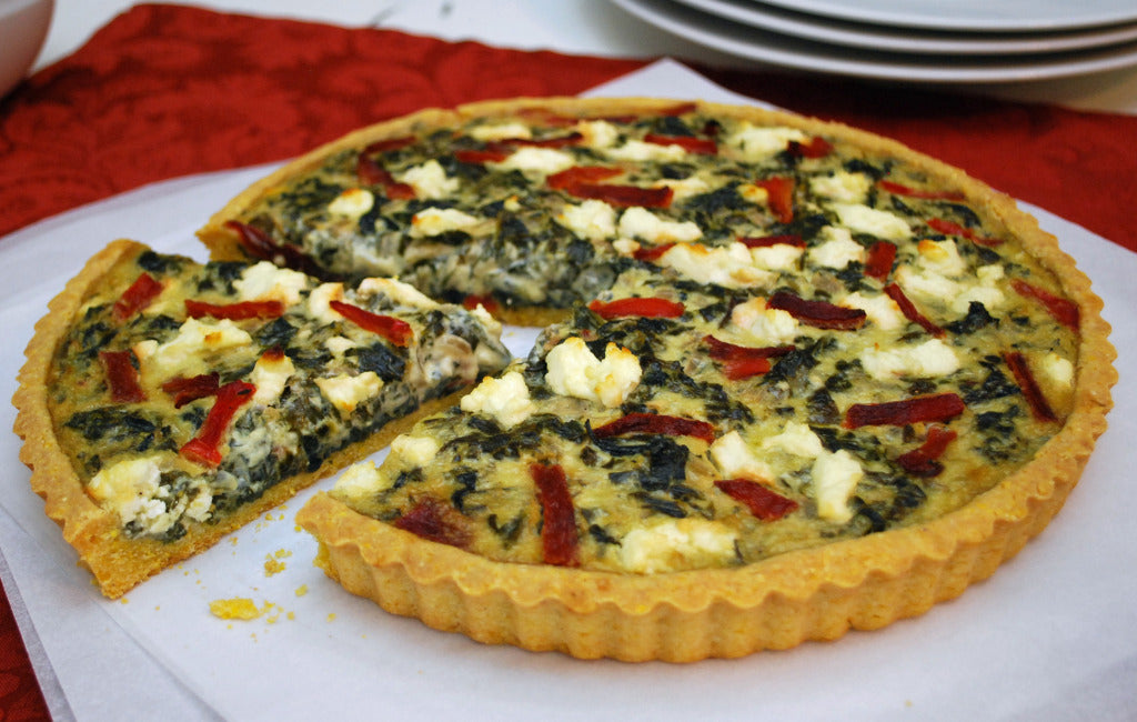 Image of the Cornbread Tart with Spinach, Red Pepper and Goat Cheese Recipe