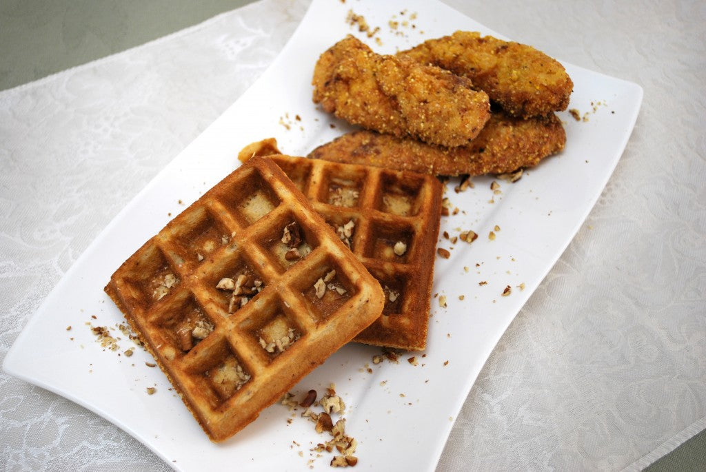 Image of the Fried Chicken Tenders and Caramel Pecan Waffles Recipe