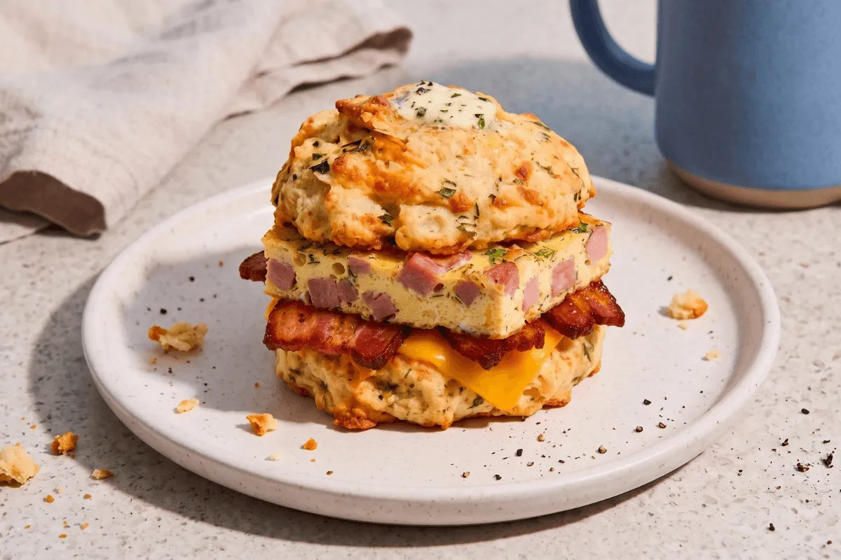 Gluten-Free Cheddar Garlic Biscuit Breakfast Sandwiches