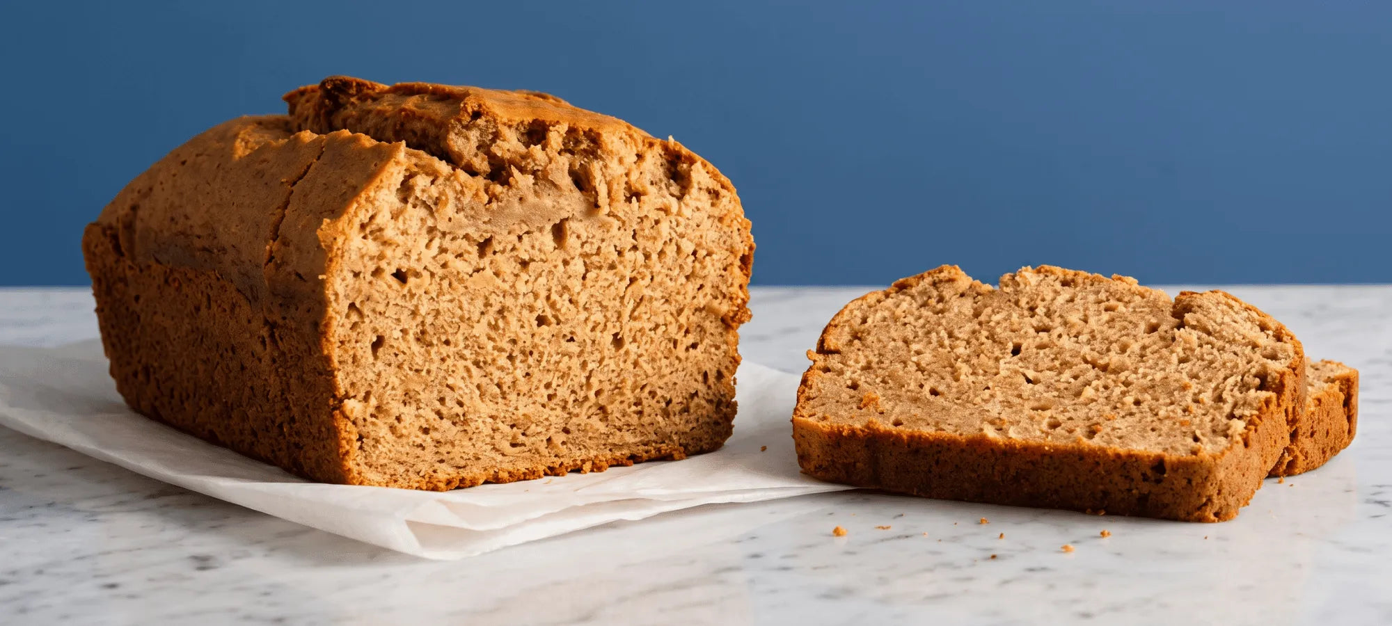 A sliced loaf of protein-packed gluten-free banana bread