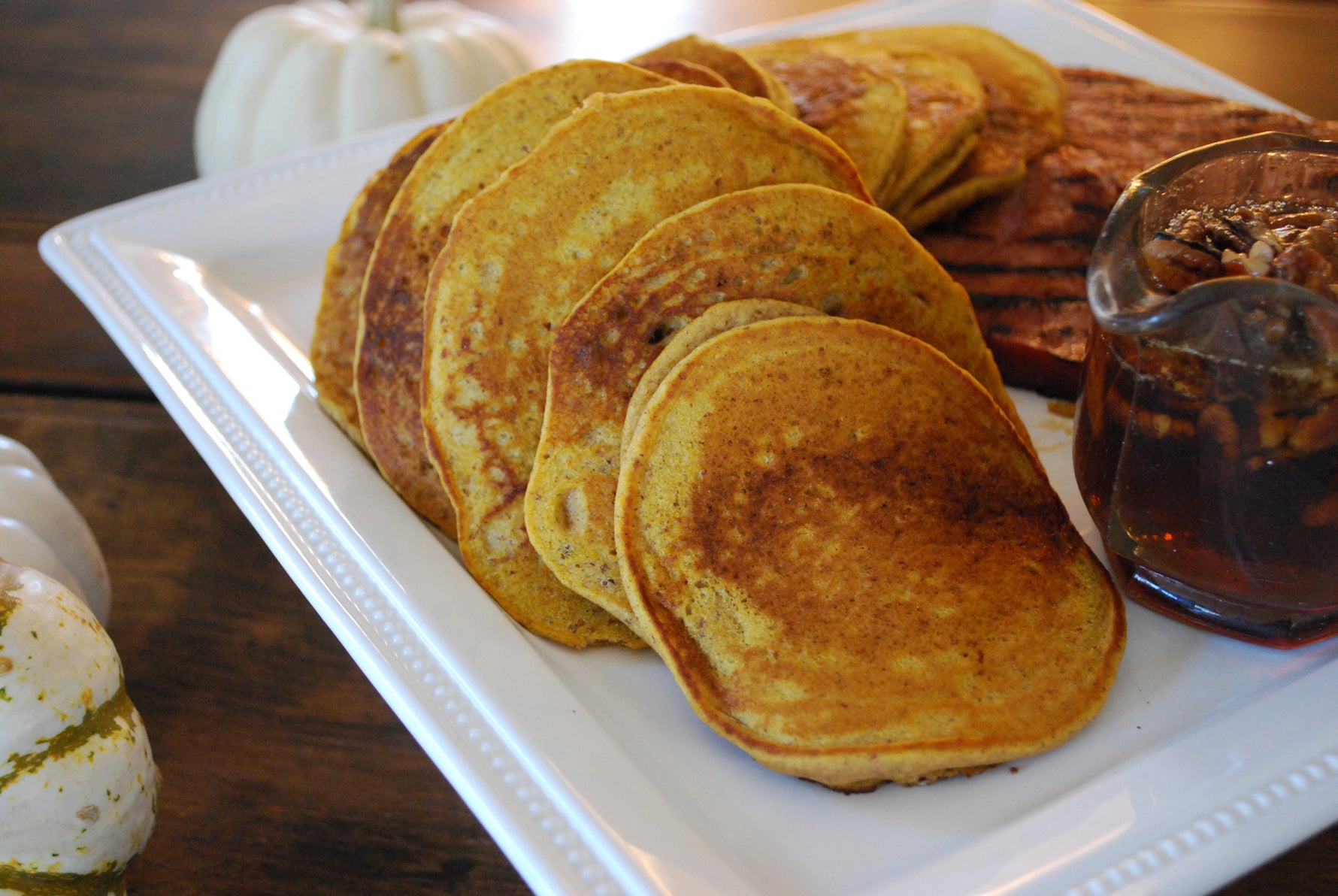 Image of the Pumpkin Pancakes with Butter Pecan Syrup Recipe