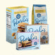 Four boxes of Pamela's brand baked goods arranged together on a plain light beige background.