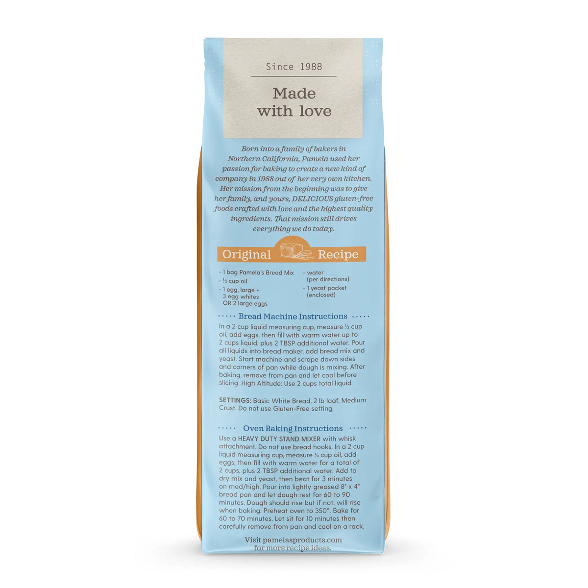Bread mix package with text on a white background