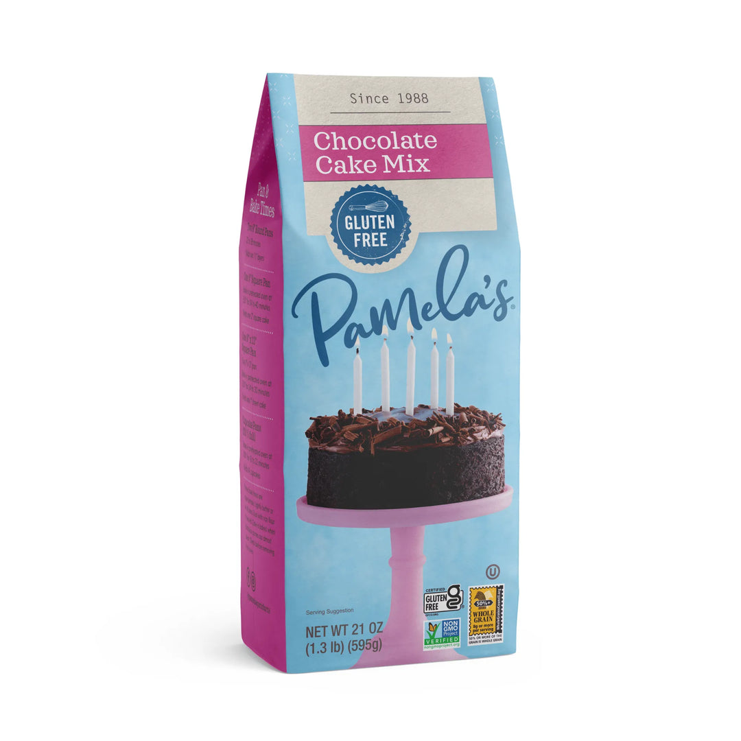 Pamela's Chocolate Cake Mix packaging on a white background