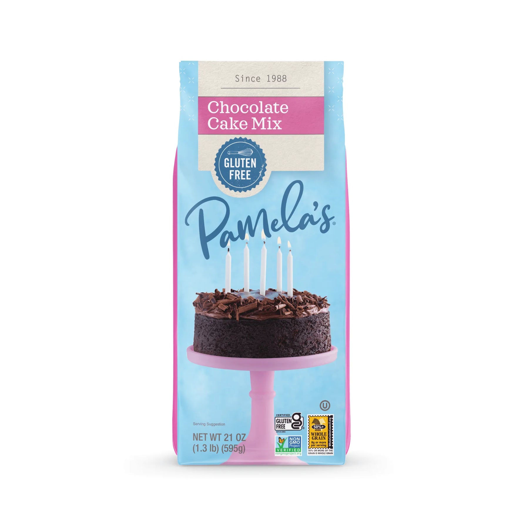Pamela's Chocolate Cake Mix package on a white background