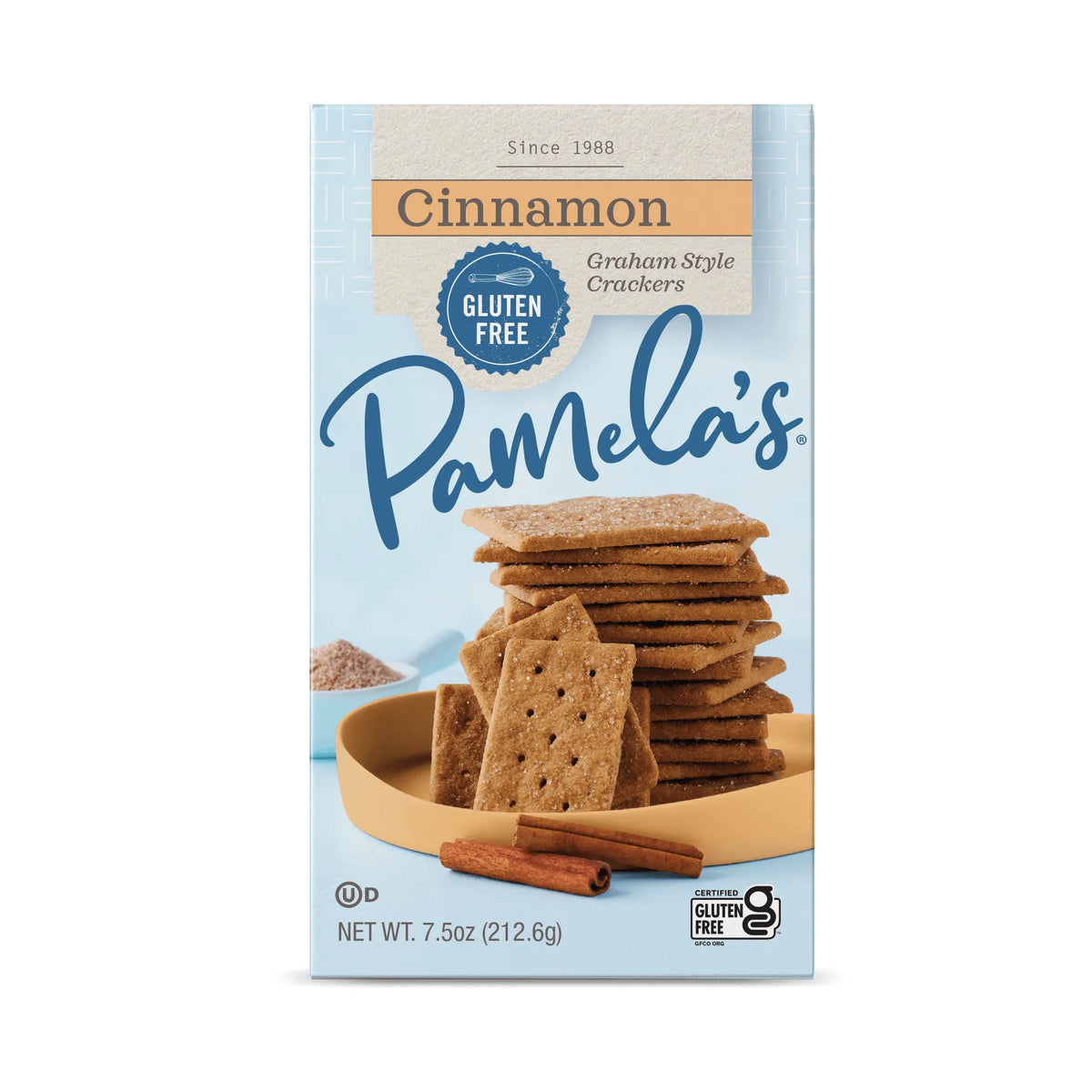 Box of Pamela's Cinnamon Graham Style Crackers on a white background
