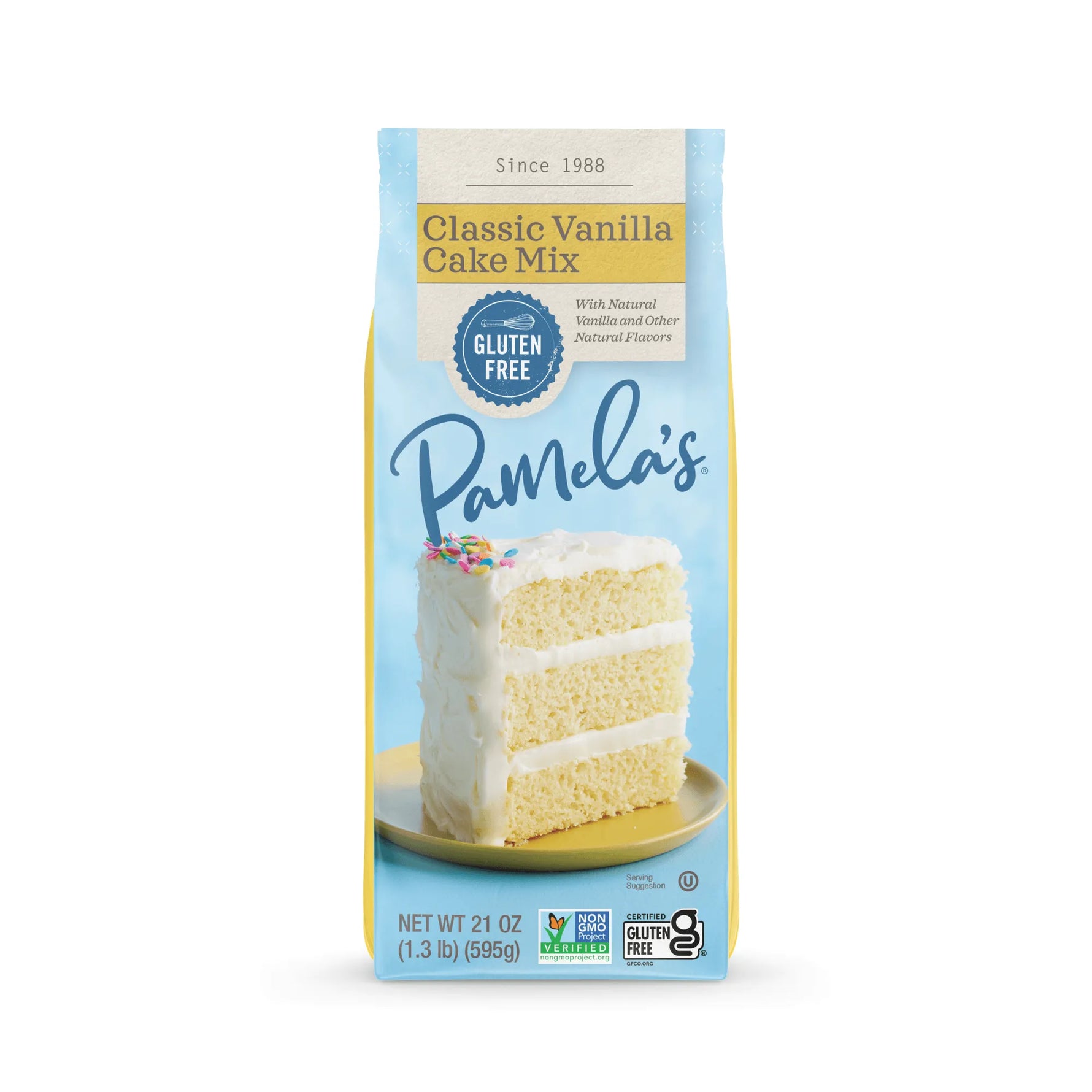 Pamela's Classic Vanilla Cake Mix package on a white background