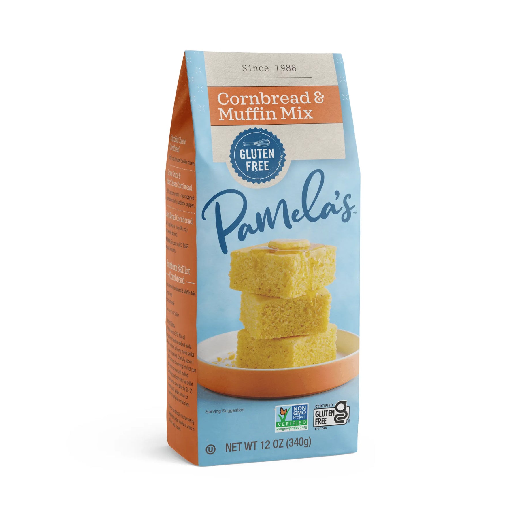 Pamela's Cornbread & Muffin Mix packaging on a white background