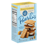 Box of Pamela's Honey Grahams gluten-free graham crackers on a white background