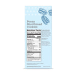 Box of Pecan Shortbread Cookies with nutritional information on a light blue background