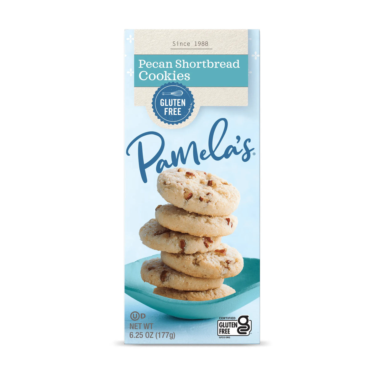 Box of Pamela's Pecan Shortbread Cookies on a white background