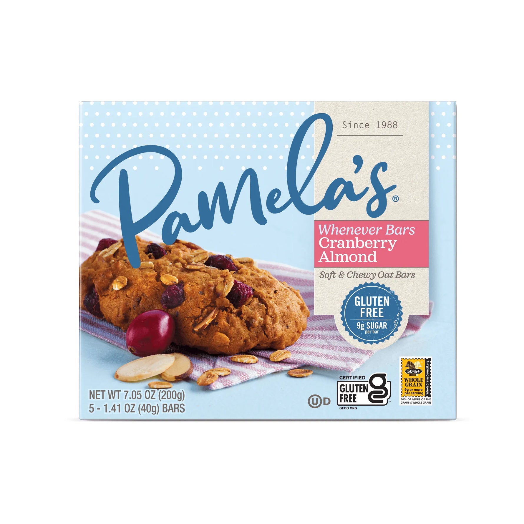 Box of Pamela's Cranberry Almond bars on a white background