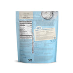 Back of a blue packaging with text and graphics on a white background
