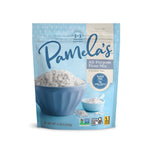 Pamela's All-Purpose Flour Mix packaging with a blue bowl of flour on a white background
