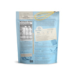 Back view of a blue baking mix package with nutritional information and ingredients listed.